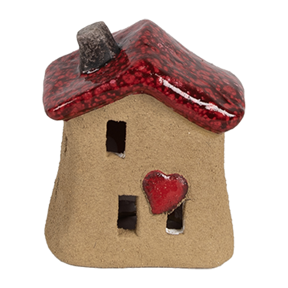 Clayre & Eef | Decoratie Huisje Bruin Rood 7x6x8 cm | 6CE1778