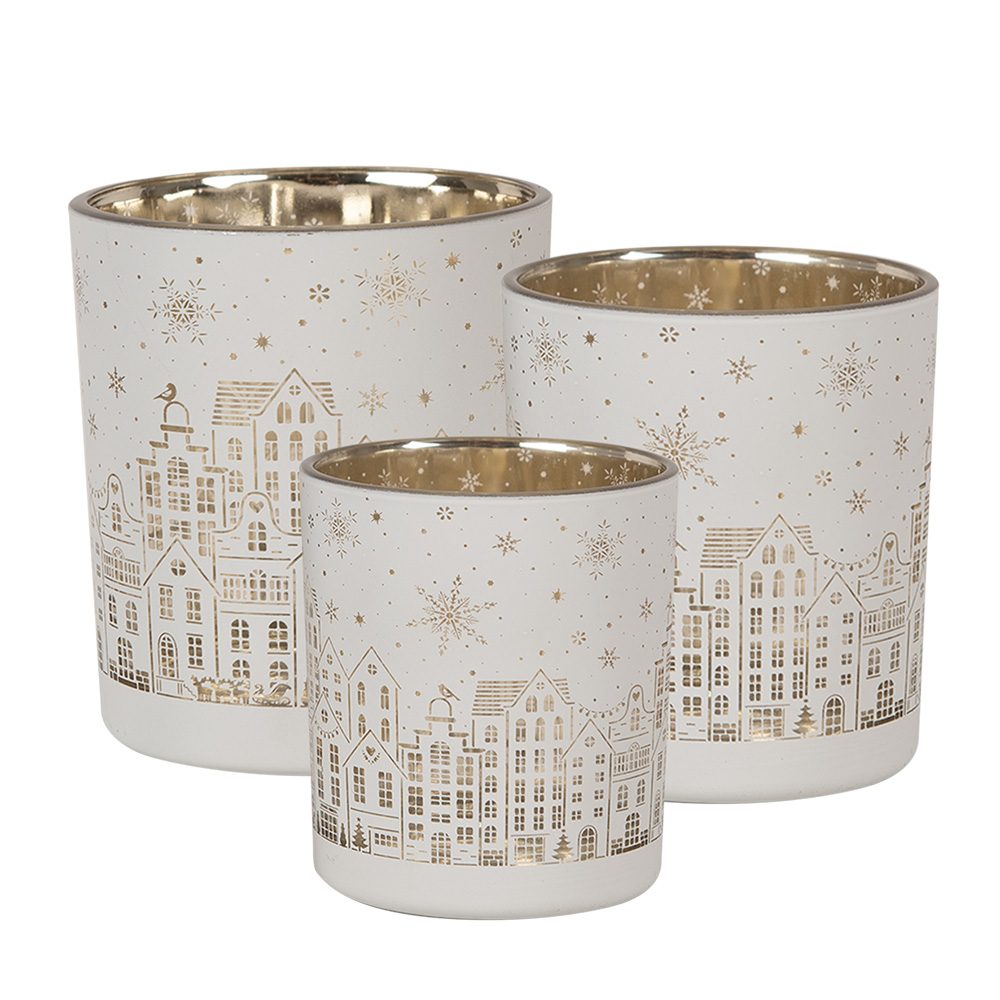 Clayre & Eef | Waxinelichthouder set van 3 Wit ø 7x8 / ø 9x10 / ø 10x12 cm | 6GL4657