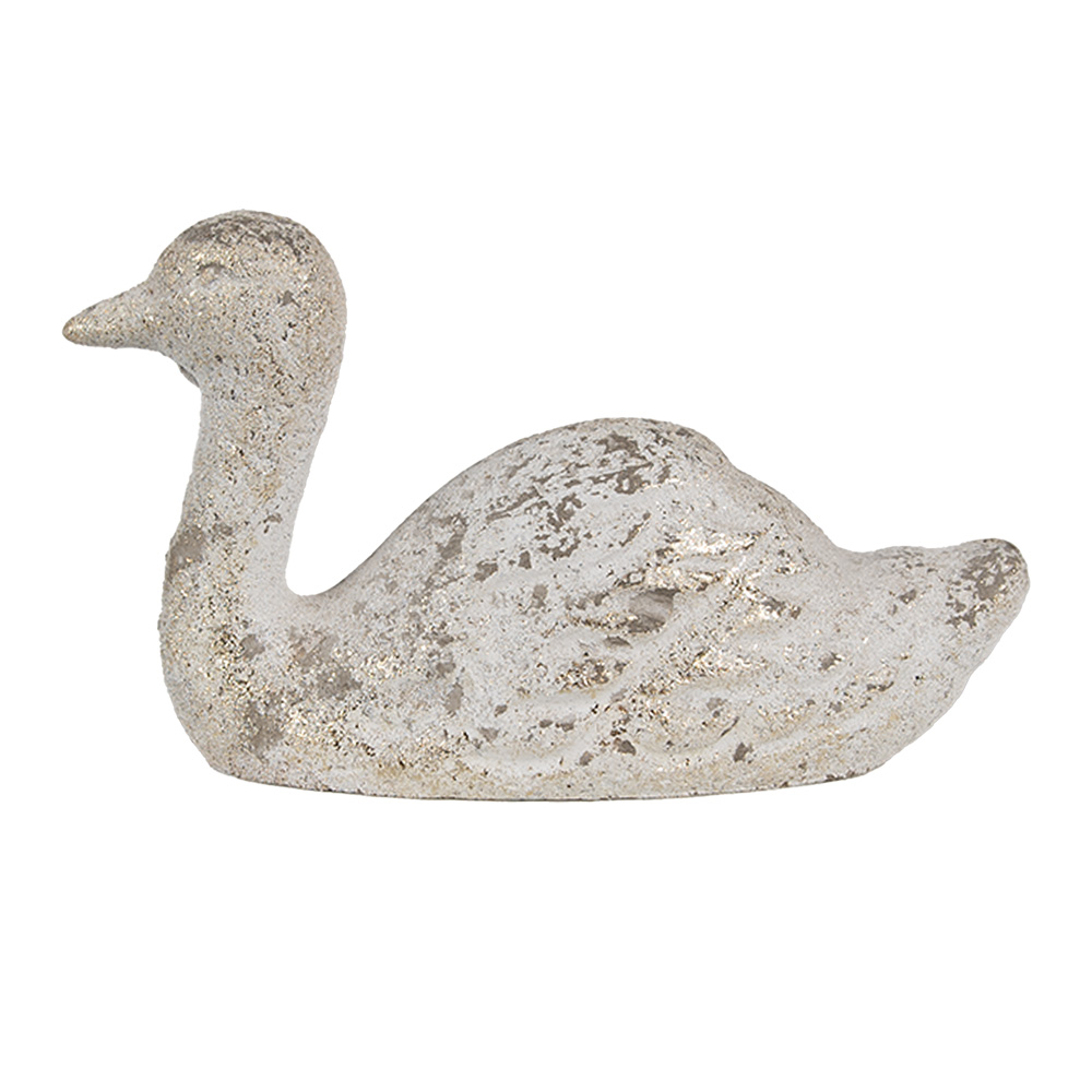 Clayre & Eef | Decoratie beeld Eend Wit Goudkleurig 15x5x9 cm | 6TE0547