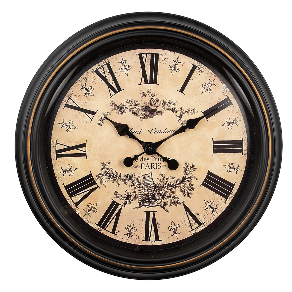 Clayre & Eef | Wandklok Zwart Beige ø 50x5 cm / 1xAA | 6KL0826