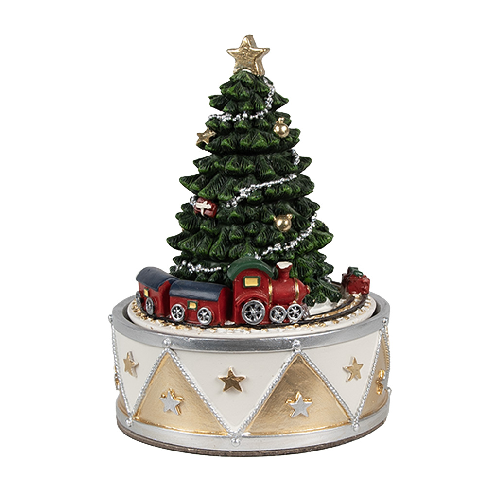 Clayre & Eef | Muziekdoos Kerstboom Groen Goudkleurig ø 11x15 cm | 6PR5099