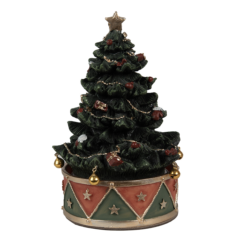 Clayre & Eef | Muziekdoos Kerstboom Groen Rood ø 12x18 cm | 6PR5100