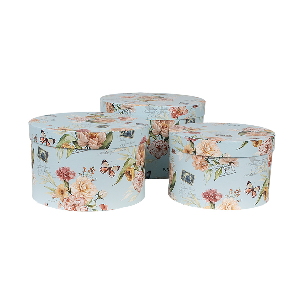 Clayre & Eef | Hoedendoos Set van 3 Blauw ø 24x16 / ø 22x15 / ø 21x13 cm | 66006