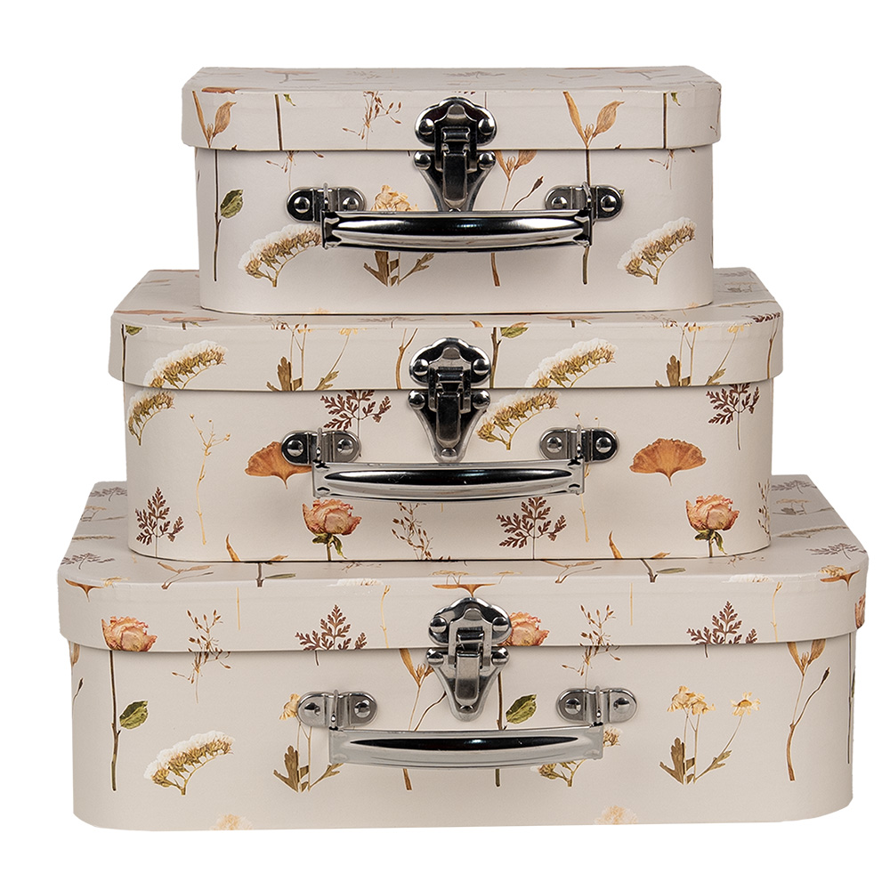 Clayre & Eef | Decoratie koffer Set van 3 Beige 30x21x9/25x18x9/20x16x8 cm | 66022