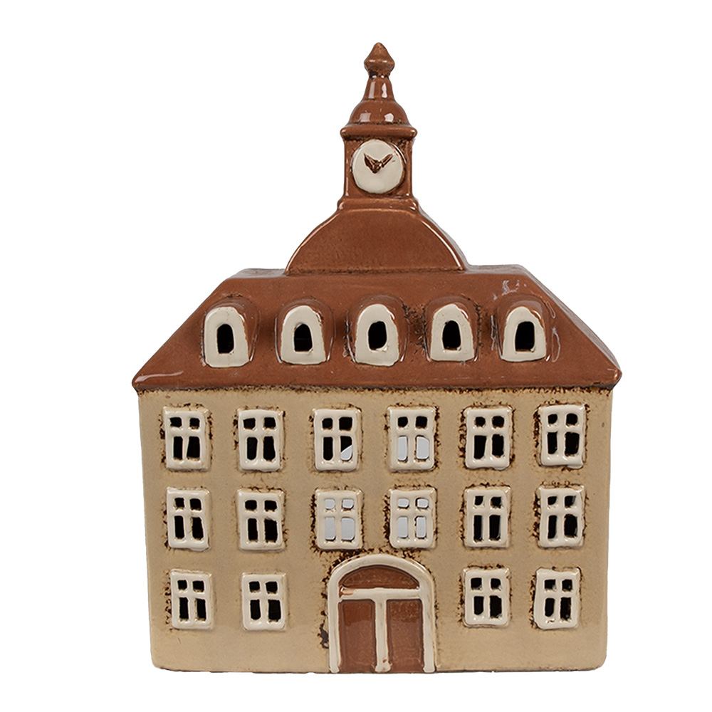 Clayre & Eef | Theelichthouder Kerst Huisje Beige Bruin 20x10x26 cm | 6CE1880