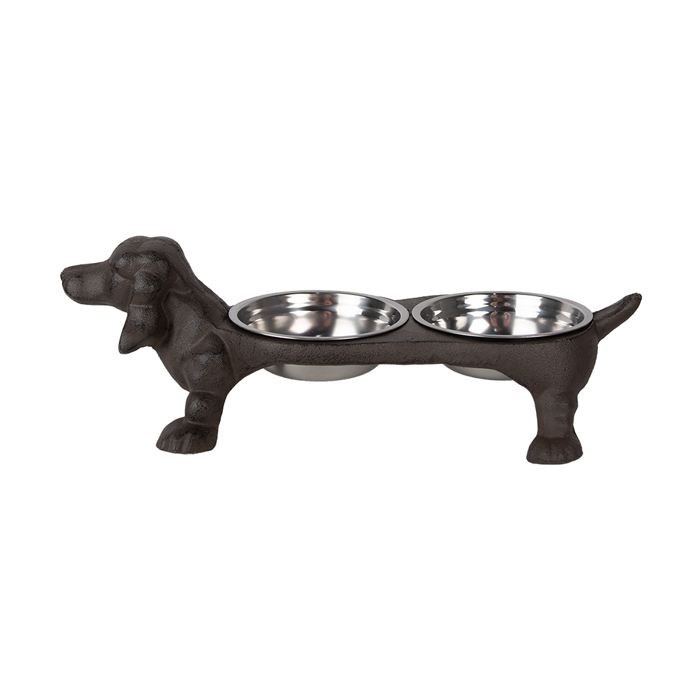 Clayre & Eef | Voerbak Hond Bruin 43x23x13 cm / 2x225 ml | 6Y5642