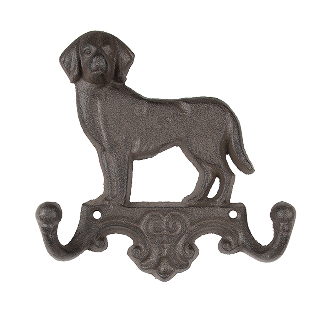 Clayre & Eef | Wandkapstok Hond Bruin 16x4x16 cm | 6Y5650