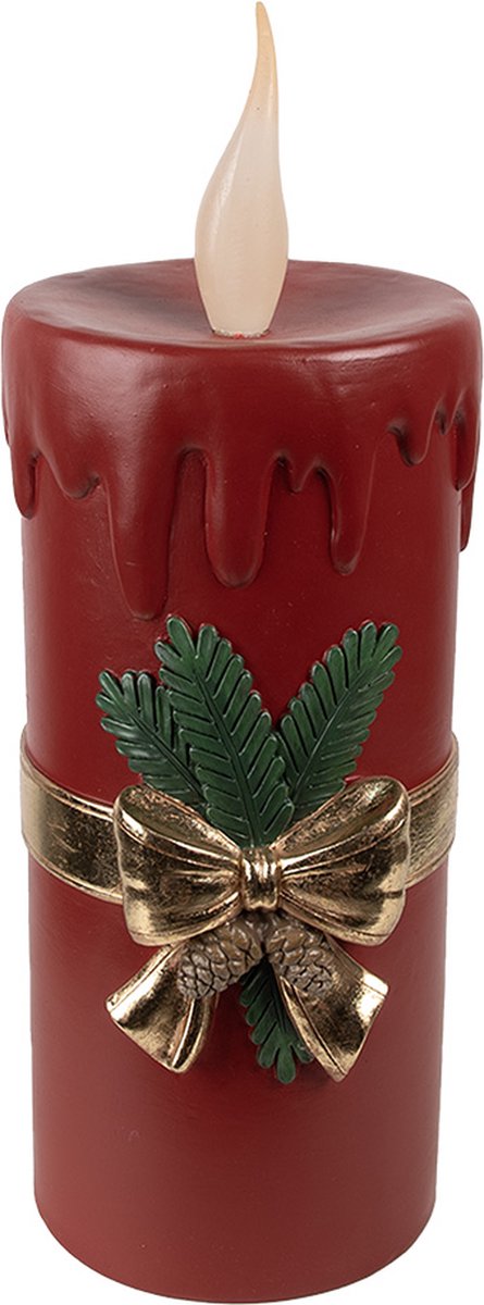 Clayre & Eef | Decoratie kaars met LED Rood Goudkleurig 17x18x44 cm / 3xAA | 6PR4238