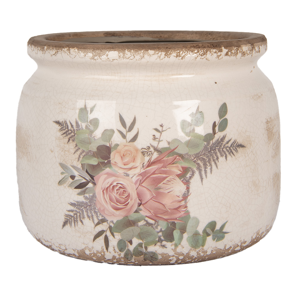 Clayre & Eef | Bloempot Binnen Beige Roze ø 20x15 cm | 6CE1978L