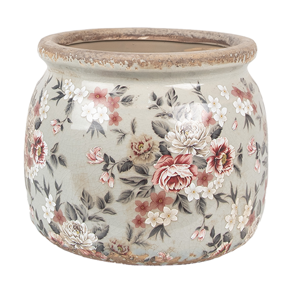 Clayre & Eef | Bloempot Binnen Grijs Roze ø 16x13 cm | 6CE1964M