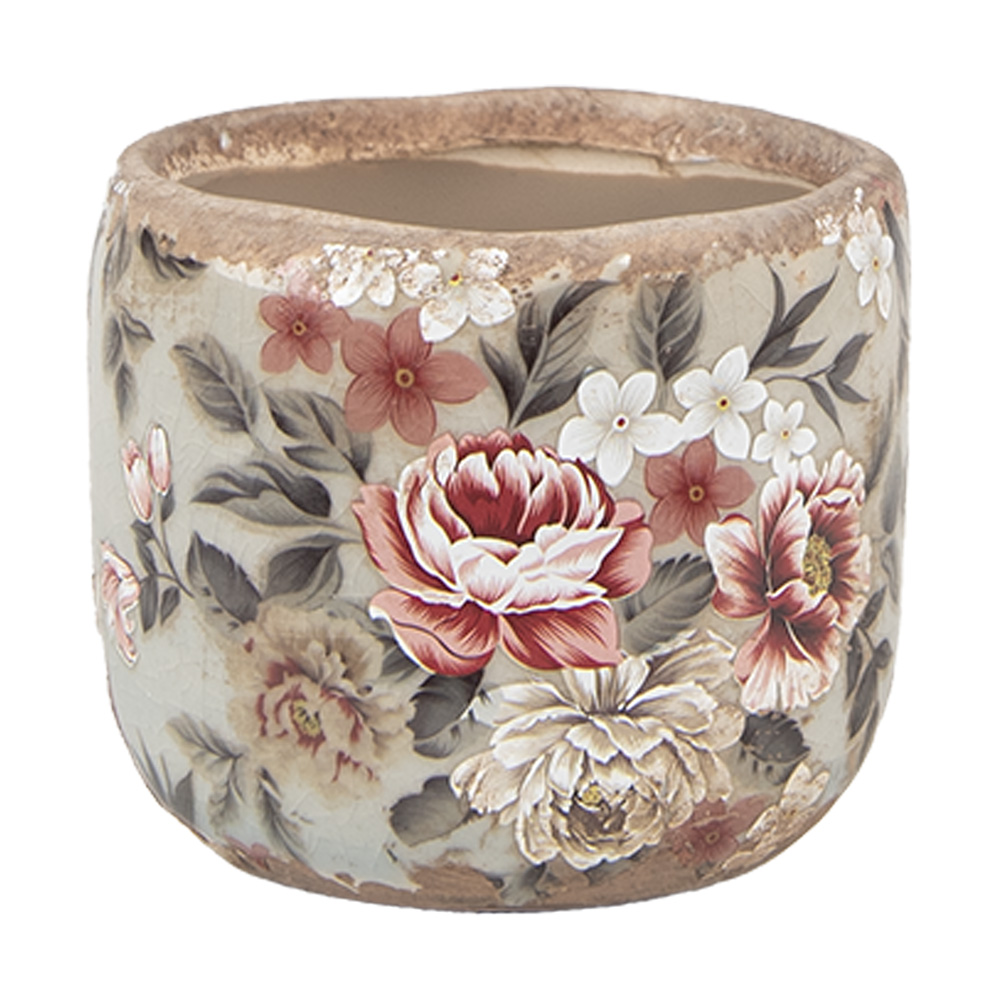Clayre & Eef | Bloempot Binnen Grijs Roze ø 10x9 cm | 6CE1966S