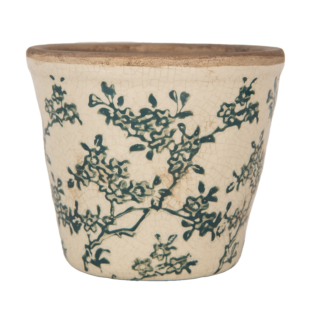 Clayre & Eef | Bloempot Binnen Beige Groen ø 12x11 cm | 6CE1976S