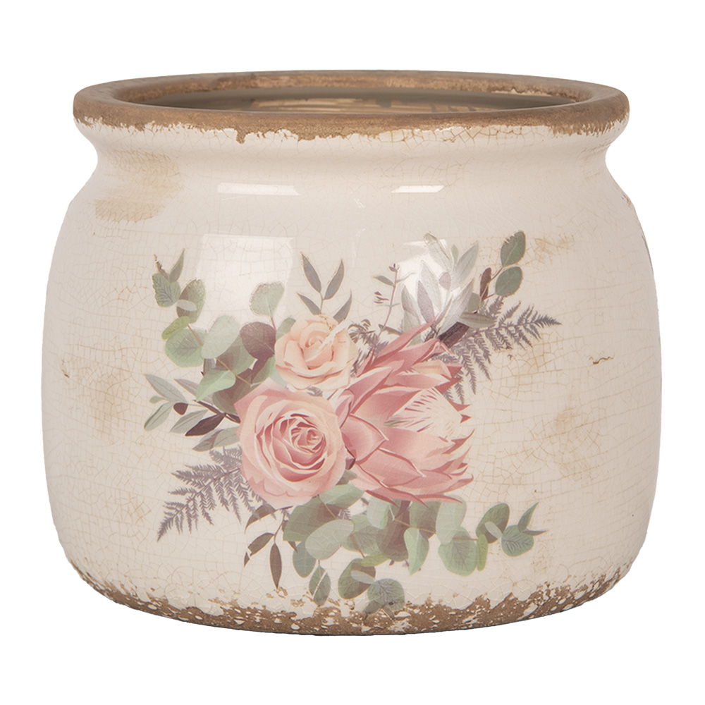 Clayre & Eef | Bloempot Binnen Beige Roze ø 16x13 cm | 6CE1978M