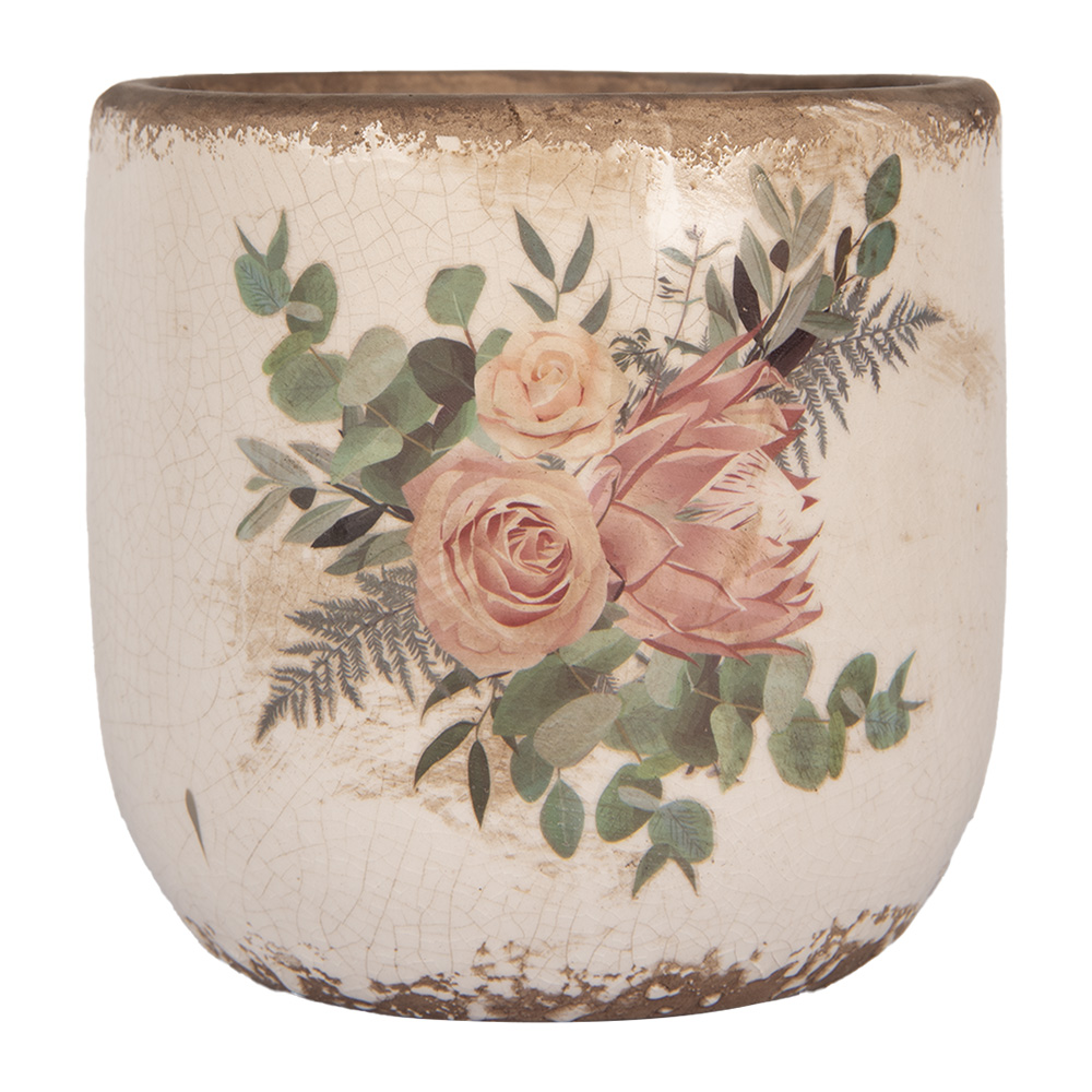 Clayre & Eef | Bloempot Binnen Beige Roze ø 14x13 cm | 6CE1981M