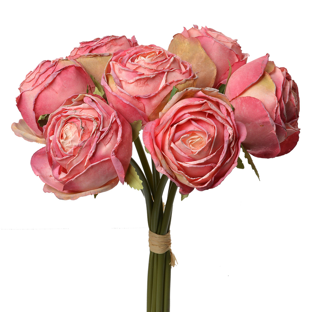 Clayre & Eef | Kunstbloem bos van 7 rozen Roze 16x14x34 cm | 6PL0336P