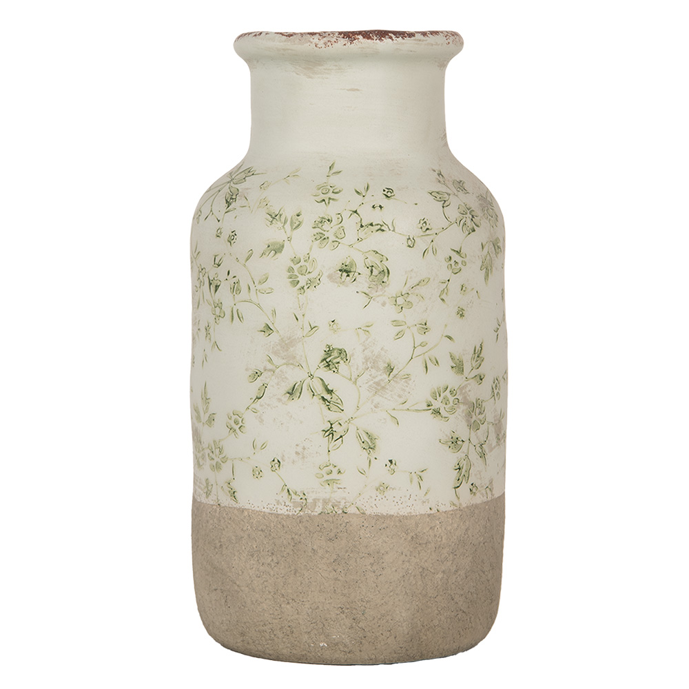 Clayre & Eef | Vaas Beige Groen ø 14x26 cm | 6CE1929M