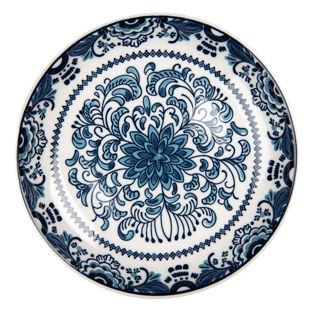 Clayre & Eef | Servies Ontbijtbord Wit Blauw ø 21x3 cm | 6CEDP0166