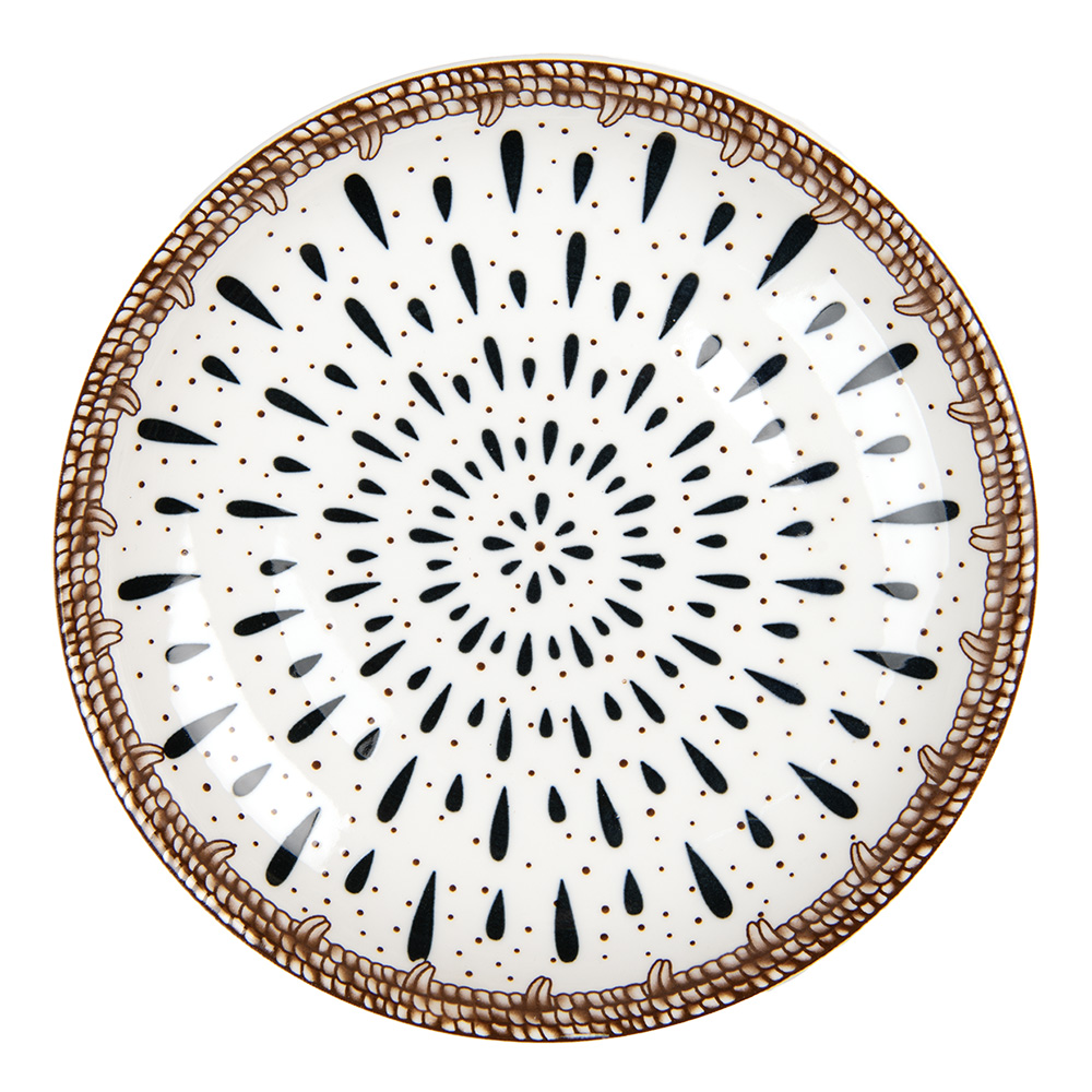 Clayre & Eef | Servies Ontbijtbord Wit Bruin ø 21x3 cm | 6CEDP0167