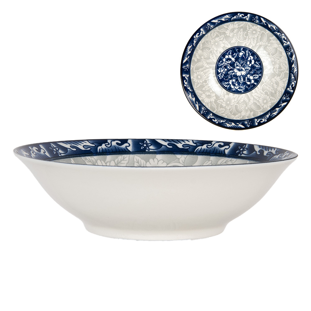 Clayre & Eef | Serveerschaal Wit Blauw ø 21x5 cm / 600 ml | 6CEPS0001