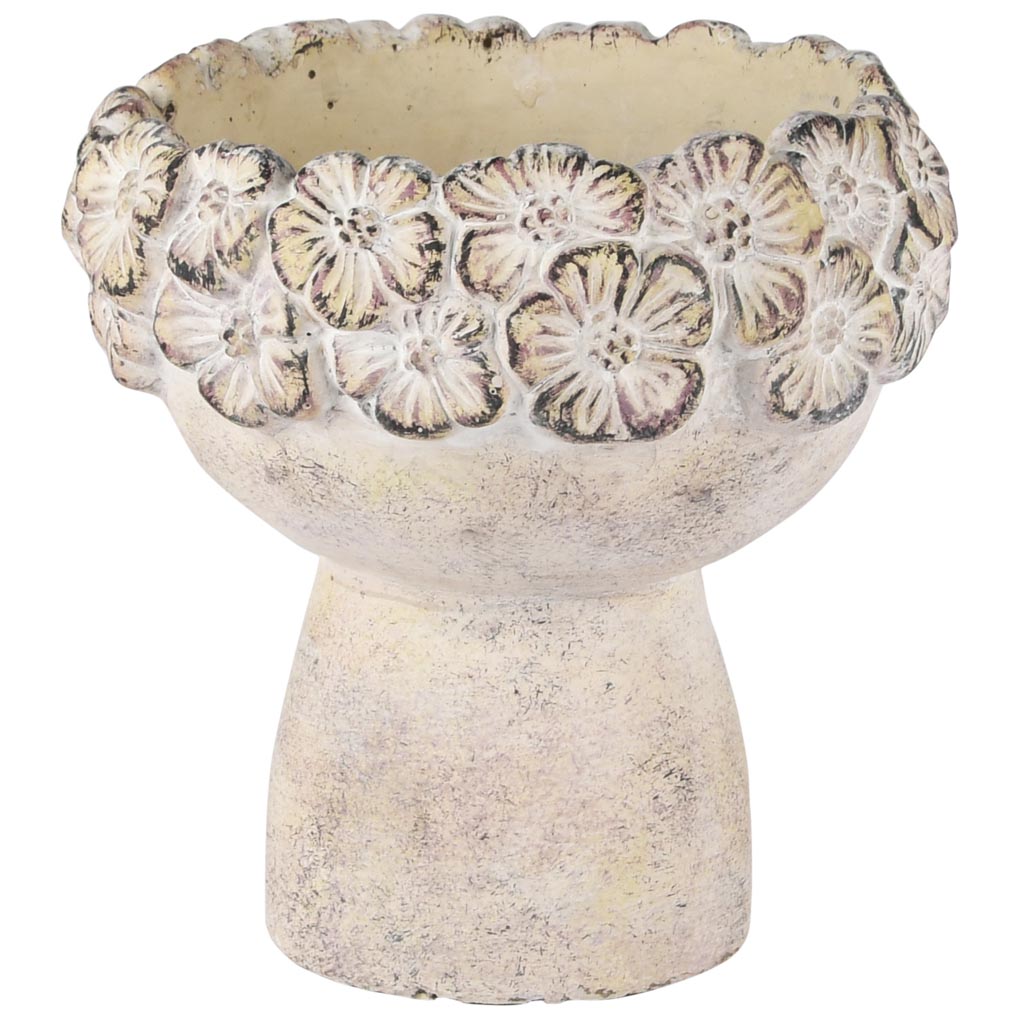 Dekoratief | Bloempot op voet m/bloemen, grijs, cement, 17x17x18cm | A250218