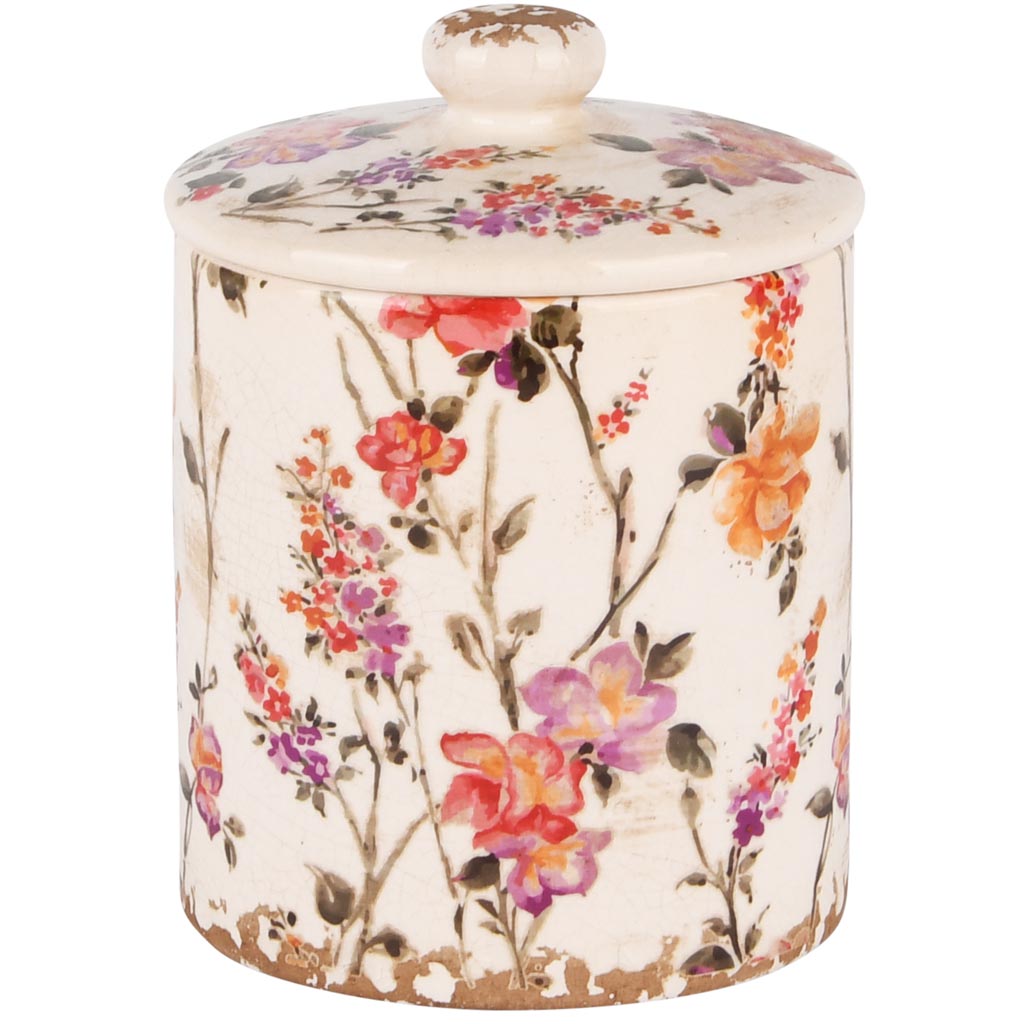 Dekoratief | Pot m/deksel 'Flower Elegance', keramiek, 13x13x15cm | A250365