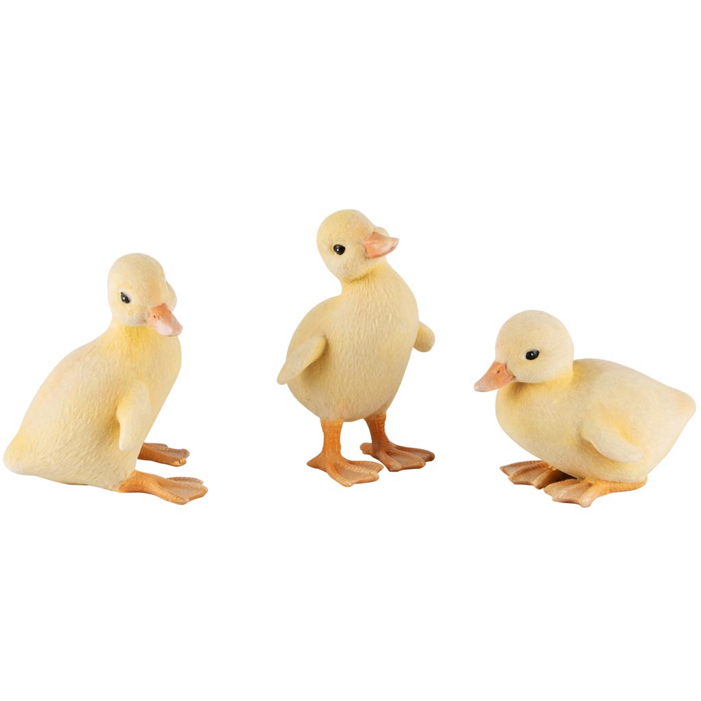 Dekoratief | Kuiken staand, geel, flocked, resina, 6x9x7cm, set van 3 stuks | A250821