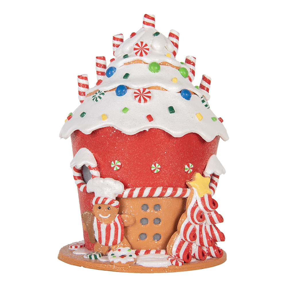 Clayre & Eef | Decoratie Huis met LED Rood Wit 23x23x32 cm / 3xAAA | 66029