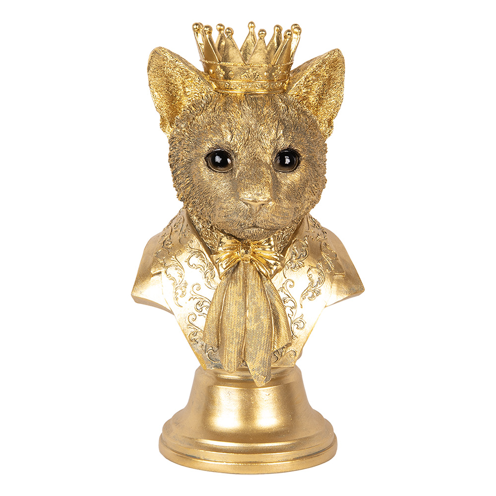 Clayre & Eef | Decoratie Beeld Kat Goudkleurig Beige 20x19x37 cm | 6PR5108