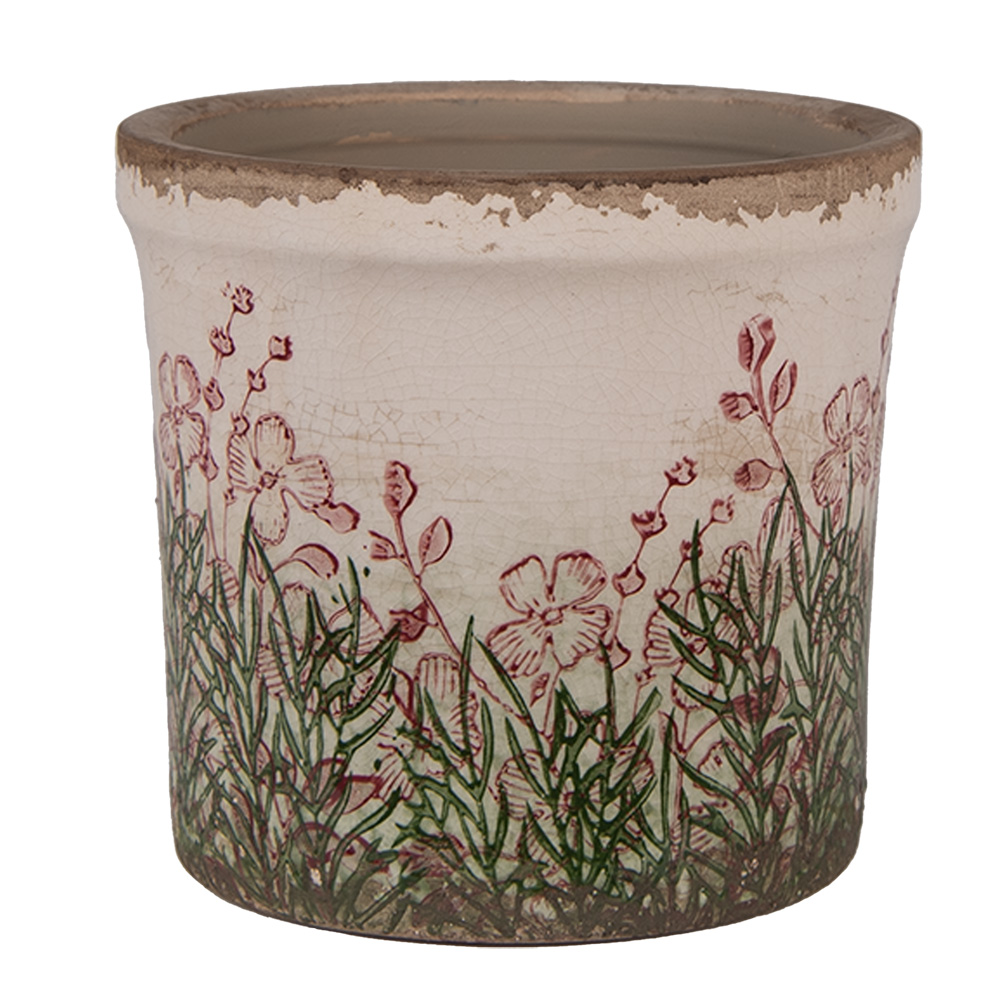 Clayre & Eef | Bloempot Binnen Beige Groen ø 13x12 cm | 6CE2017S