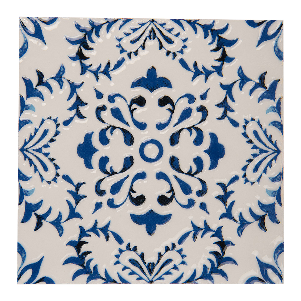 Clayre & Eef | Pannenonderzetter Wit Blauw 15x15x1 cm | 6CE2053