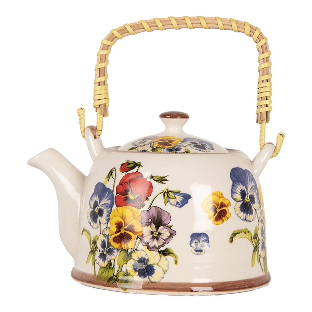 Clayre & Eef | Theepot met Filter Wit Blauw 18x14x12 cm / 800 ml | 6CETE0172