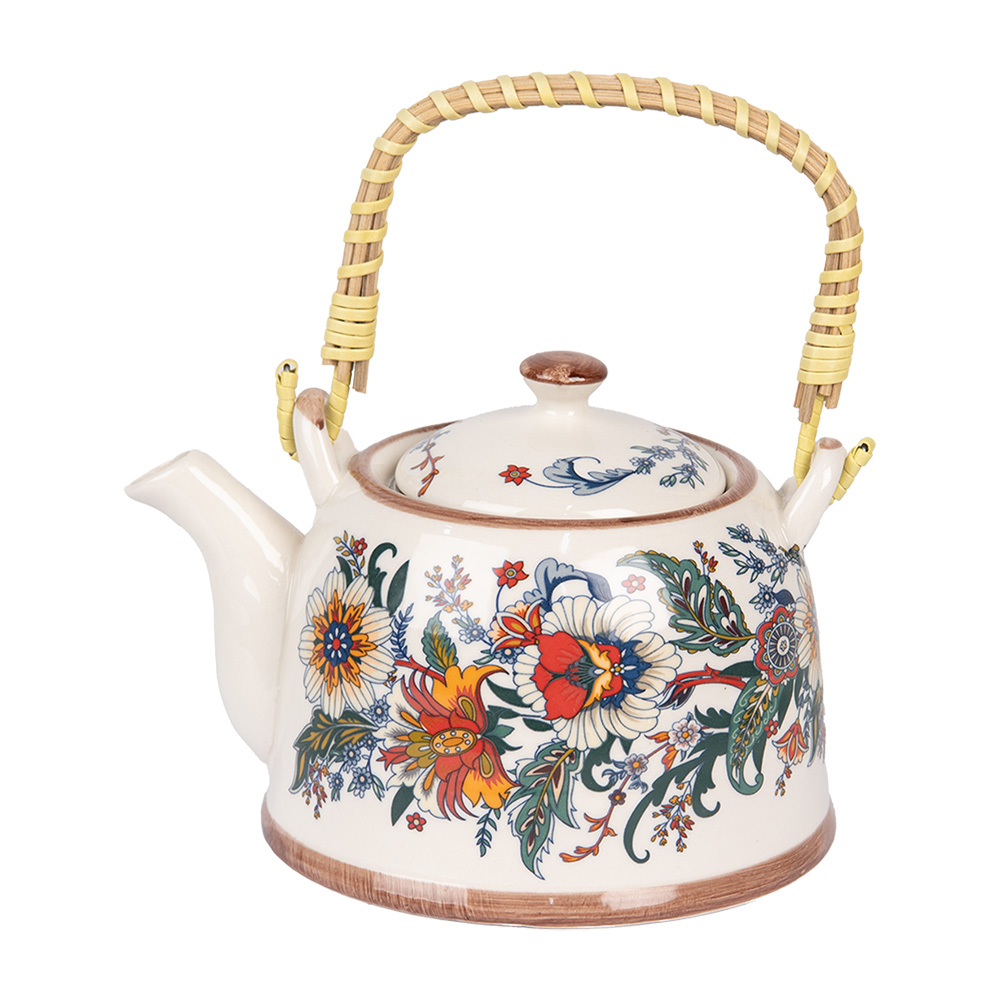Clayre & Eef | Theepot met Filter Wit Blauw 18x14x12 cm / 800 ml | 6CETE0178