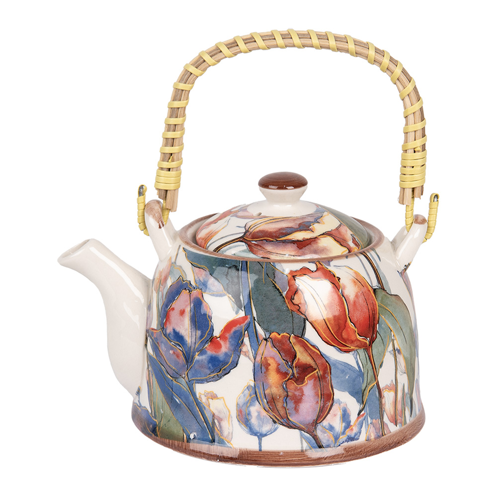 Clayre & Eef | Theepot met Filter Wit Blauw 18x14x12 cm / 800 ml | 6CETE0179