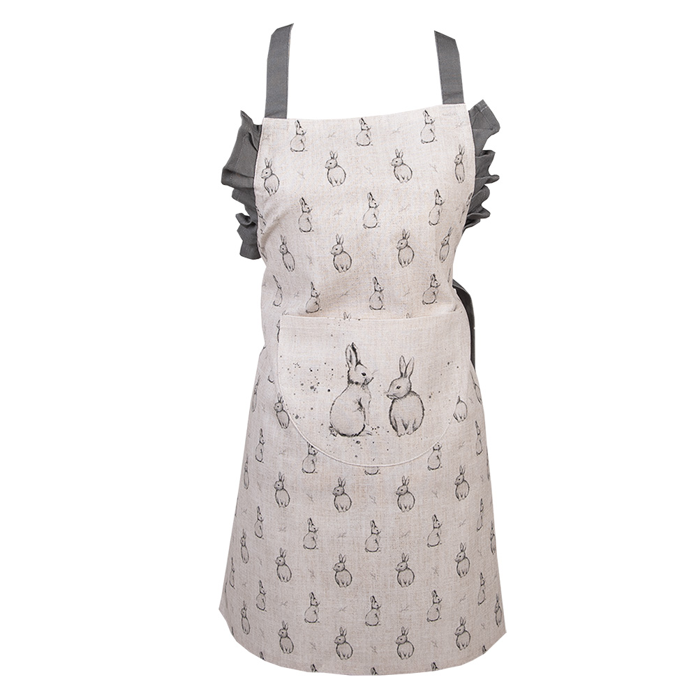 Clayre & Eef | Keukenschort Kinderen Beige Grijs 48x56 cm | BNS41K