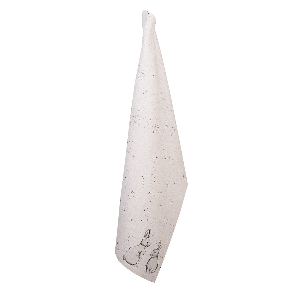 Clayre & Eef | Theedoek Beige Grijs 50x70 cm | BNS42
