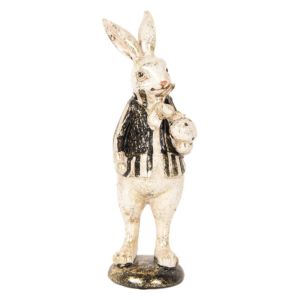 Clayre & Eef | Decoratie Beeld Konijn Beige Zwart 8x9x25 cm | 6PR5098
