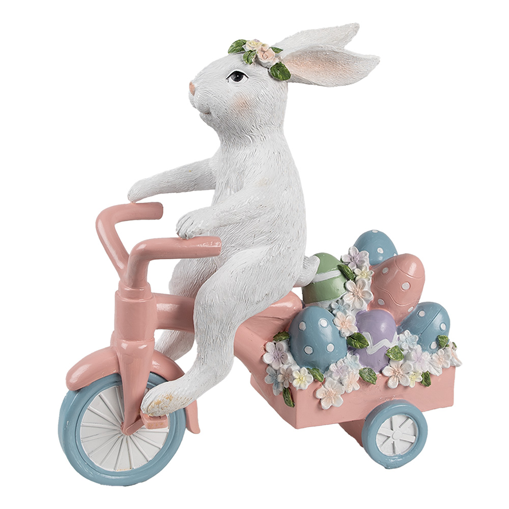 Clayre & Eef | Decoratie Konijn op fiets Wit Roze 29x12x31 cm | 6PR5220