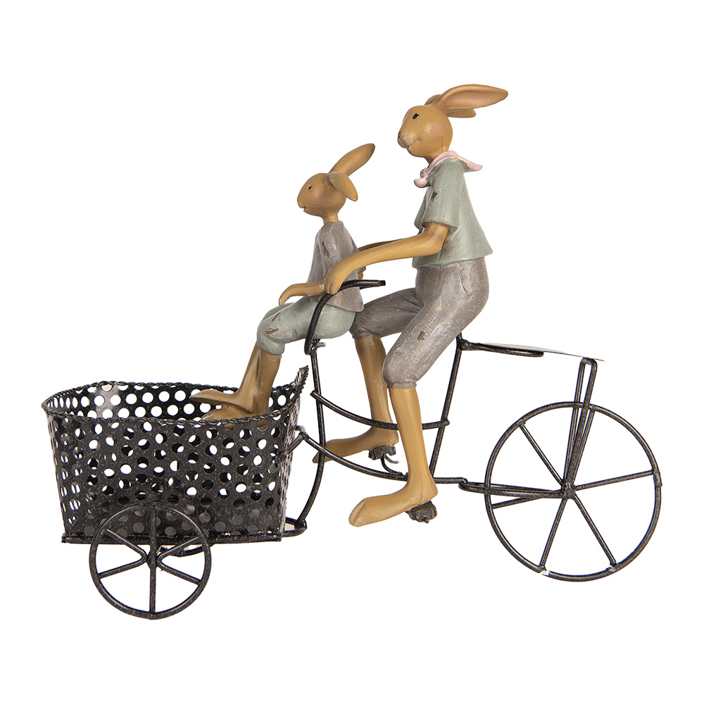 Clayre & Eef | Decoratie Konijn op fiets Bruin Blauw 28x12x23 cm | 6PR5421