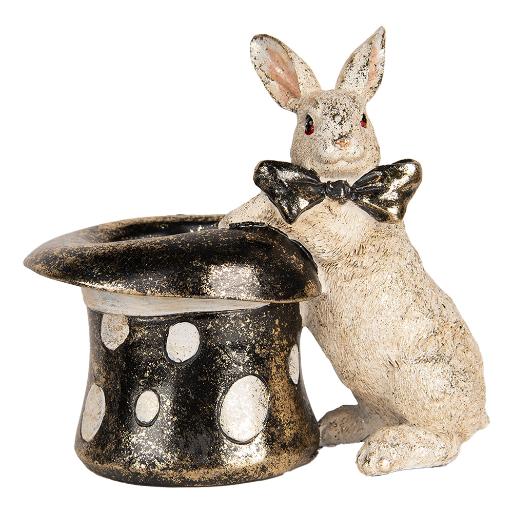 Clayre & Eef | Decoratie Beeld Konijn Beige Zwart 20x13x19 cm | 6PR5491