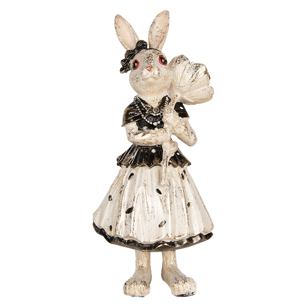 Clayre & Eef | Decoratie Beeld Konijn Beige Zwart 13x11x30 cm | 6PR5497