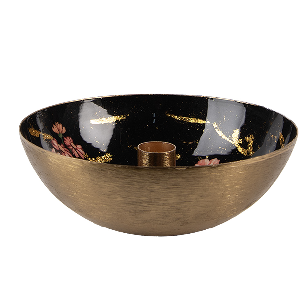 Clayre & Eef | Kandelaar Goudkleurig Zwart ø 17x6 cm | 65881