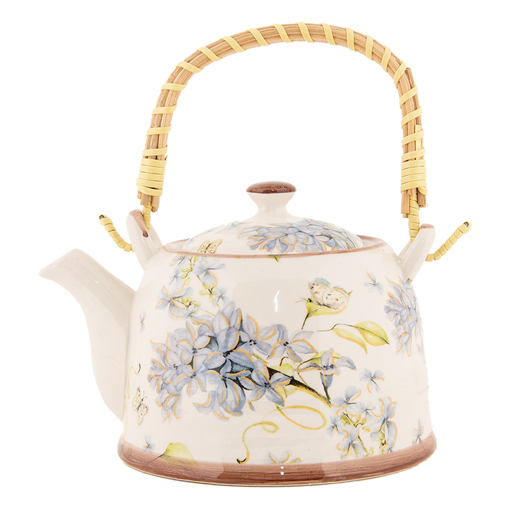 Clayre & Eef | Theepot met Filter Wit Blauw 18x14x12 cm / 800 ml | 6CETE0173