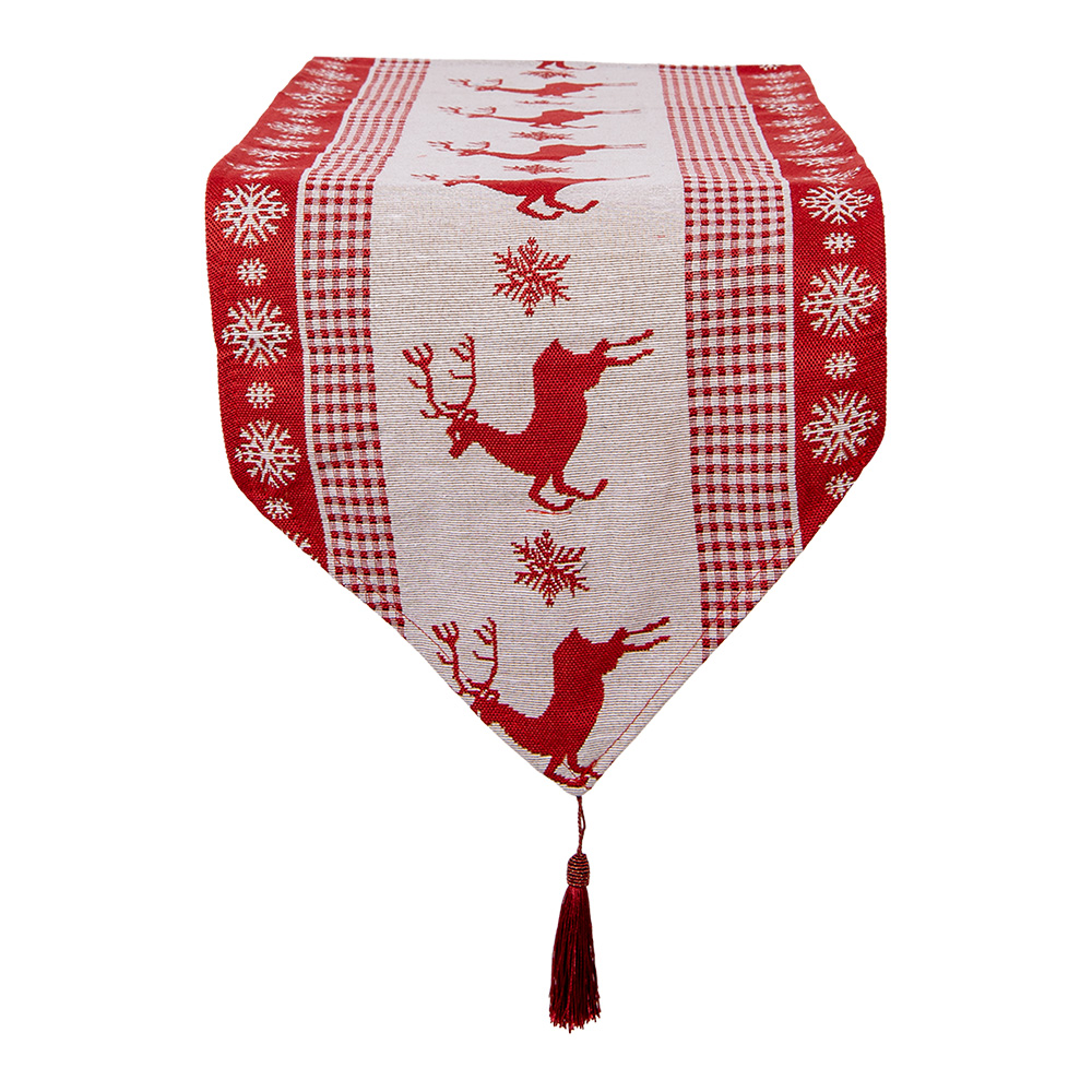 Clayre & Eef | Tafelloper Rood Beige 33x180 cm | KT065.009
