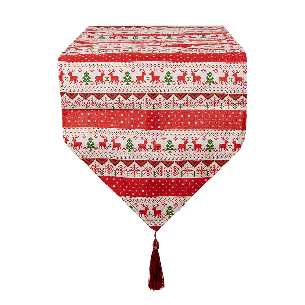 Clayre & Eef | Tafelloper Rood Beige 33x180 cm | KT065.014