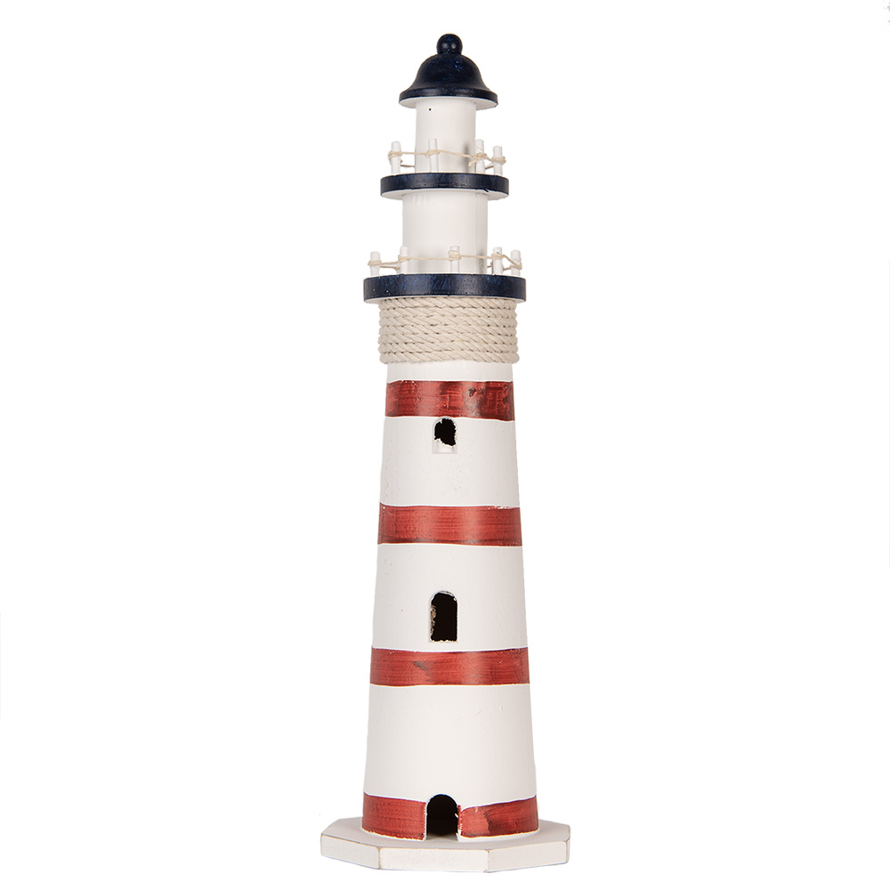Clayre & Eef | Decoratie Vuurtoren Wit Rood ø 15x48 cm | 6H2411