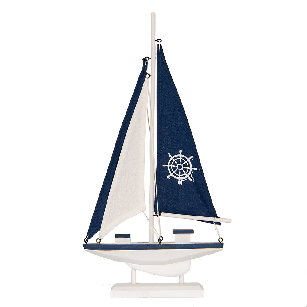 Clayre & Eef | Decoratie Miniatuur Zeilboot Wit Blauw 20x4x37 cm | 66076