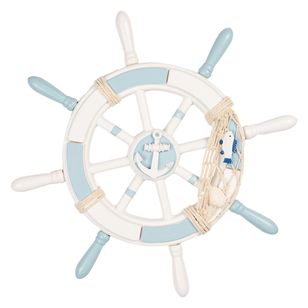 Clayre & Eef | Decoratie Stuurwiel Wit Blauw ø 34x3 cm | 6H2403