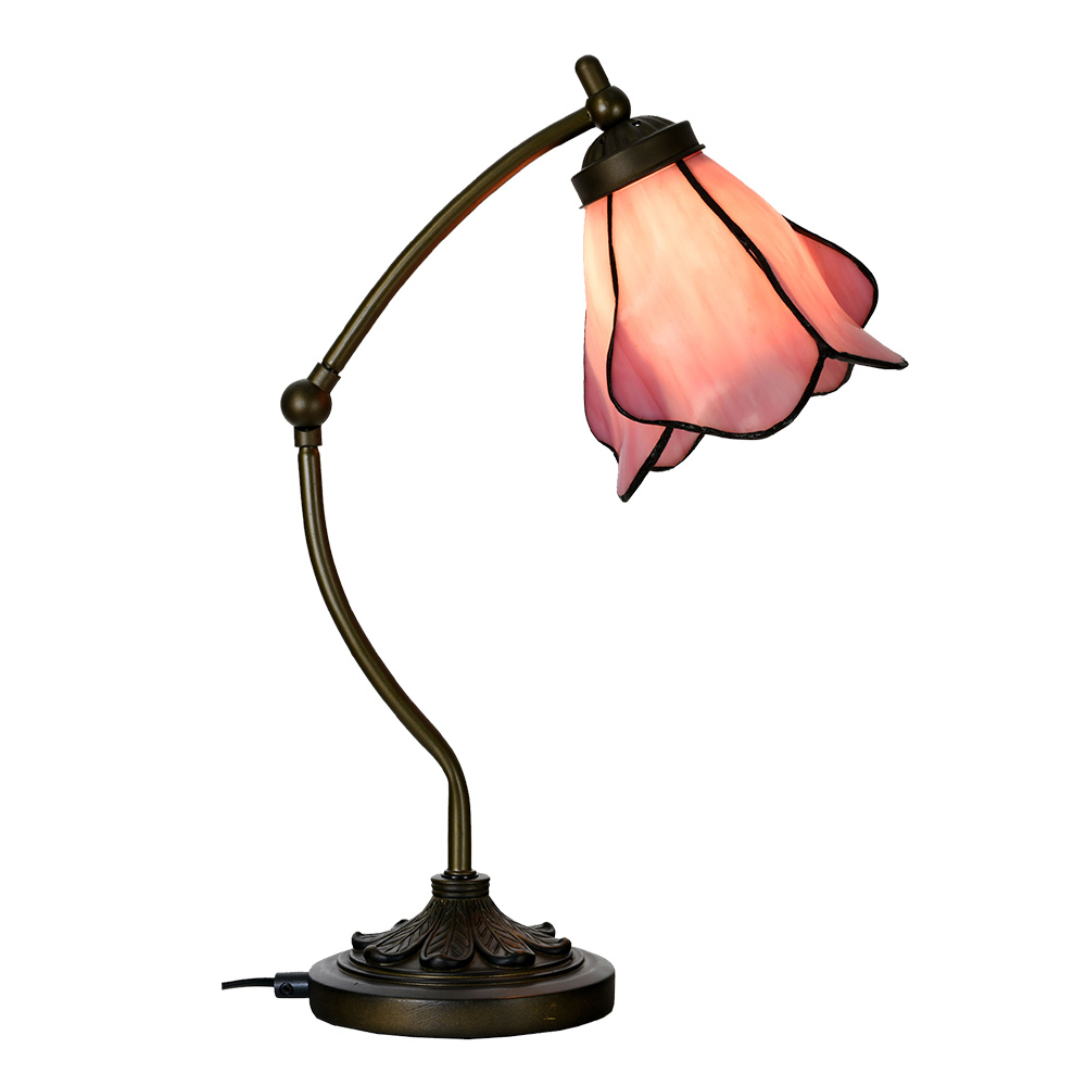 Clayre & Eef | Tiffany Tafellamp Roze Bruin 26x19x50 cm E14/max 1x25W | 5LL-6369