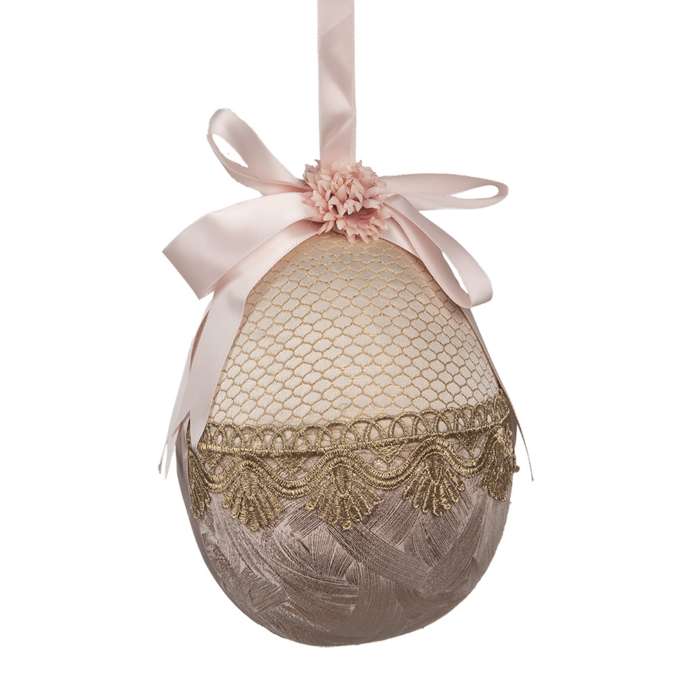 Clayre & Eef | Decoratie Hanger Ei Beige Roze ø 14x18 cm | 65916
