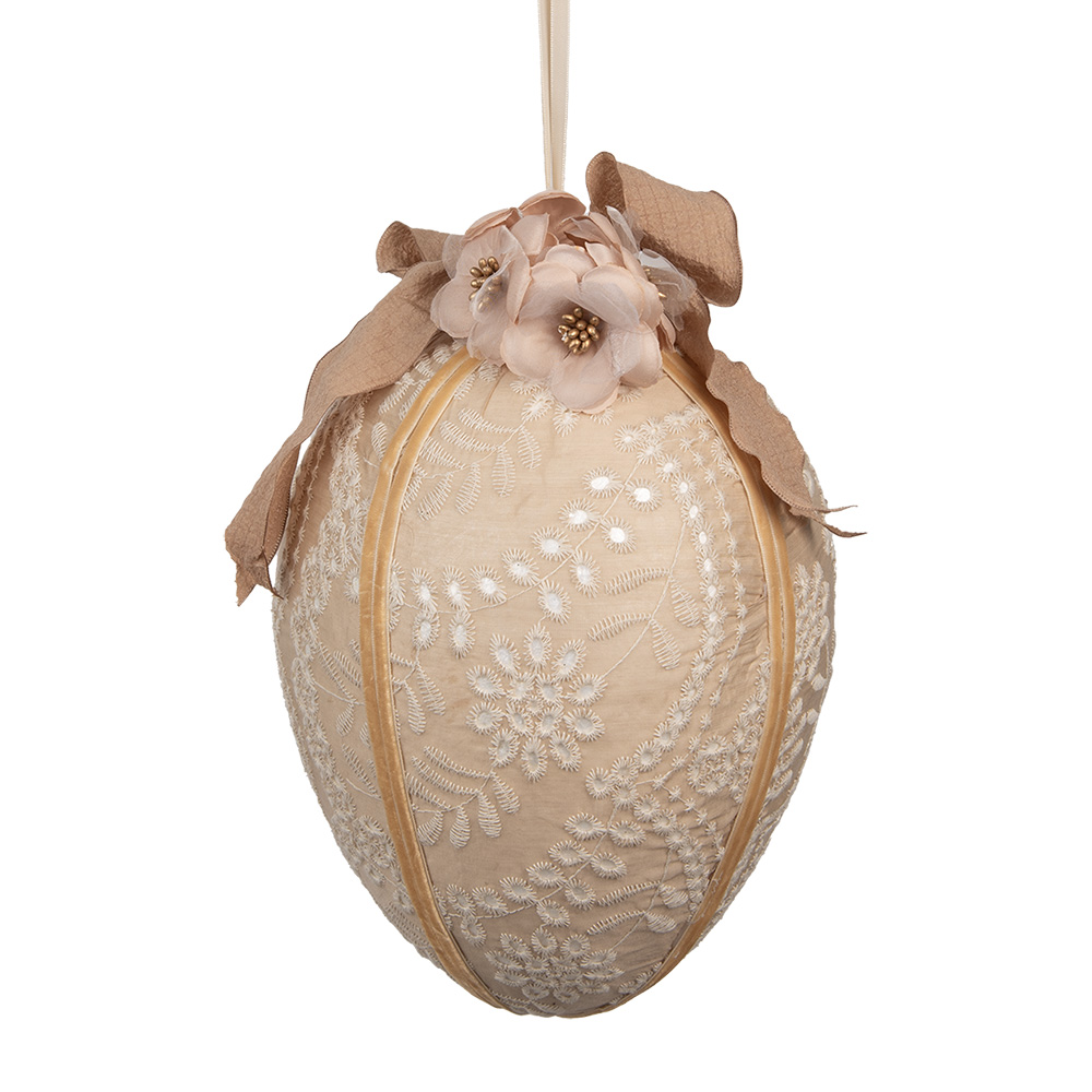 Clayre & Eef | Decoratie Hanger Ei Beige Wit ø 20x28 cm | 65949